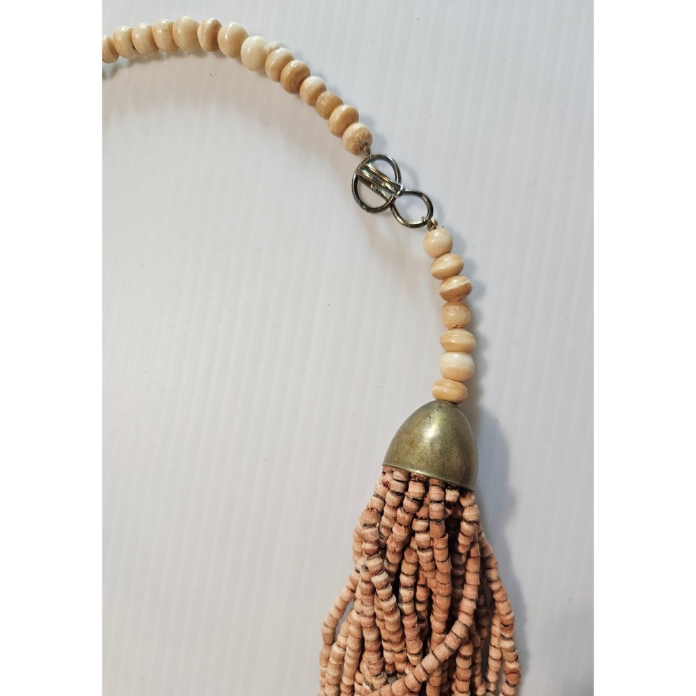 Vintage Multi Strand Seed Bead Bone Statement Necklace Boho Tribal Asymmetrical - Picture 5 of 6